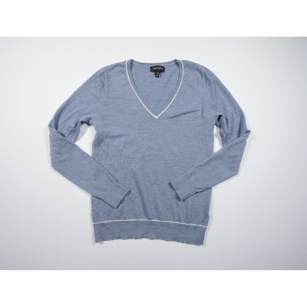 Club Monaco Sweater Mens Small Blue Vneck Knit Lightweight Wool Preppy Adult